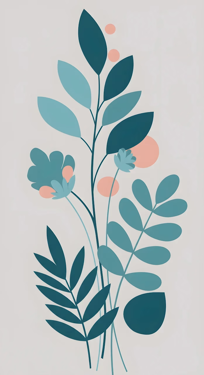 Minimalist Botanical Art in Teal and Pink Flat Colors - Free Mobile AMOLED Wallpaper Background