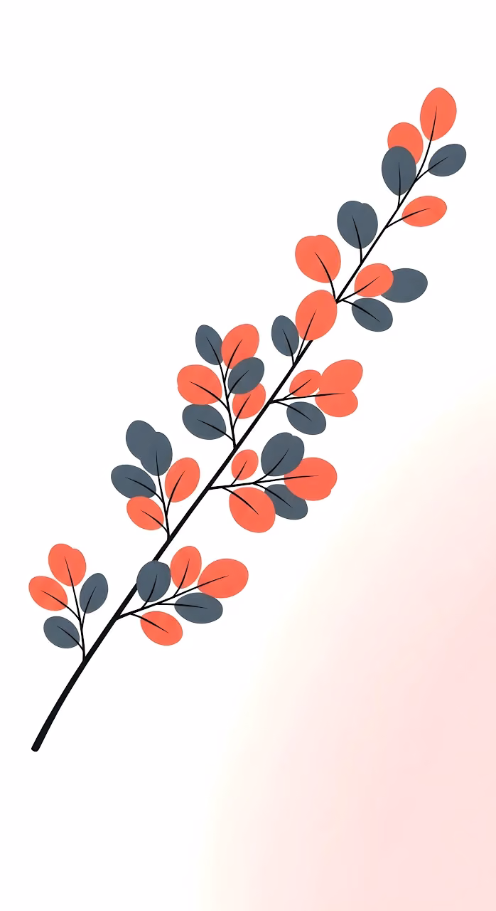 Download Minimalist Branch Illustration with Coral and Slate Leaves Wallpaper in Mobile HD Minimalist Branch Illustration with Coral and Slate Leaves - Free Mobile AMOLED Wallpaper Background