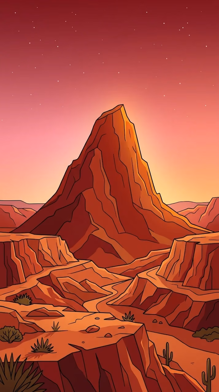 Minimalist Canyon Landscape with Triangular Rock Formation at Sunset - Free Mobile AMOLED Wallpaper Background