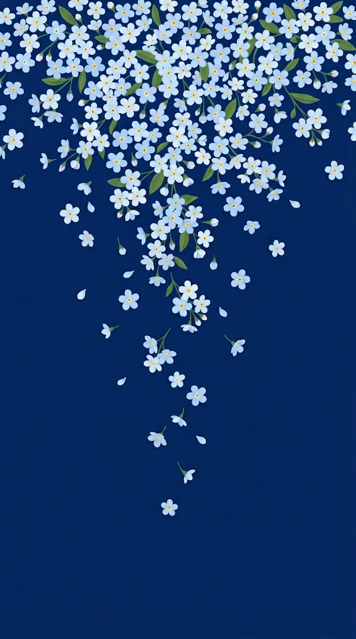 Download Minimalist Cascading Small Blue Flowers on Dark Blue Background Wallpaper in Mobile HD Minimalist Cascading Small Blue Flowers on Dark Blue Background - Free Mobile AMOLED Wallpaper Background