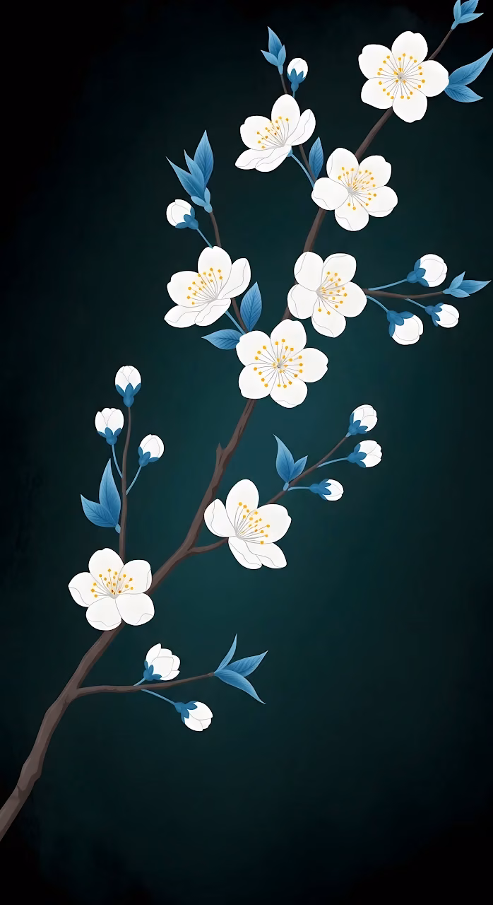 Download Minimalist Cherry Blossom Branch Dark Teal Background Wallpaper in Mobile HD Minimalist Cherry Blossom Branch Dark Teal Background - Free Mobile AMOLED Wallpaper Background