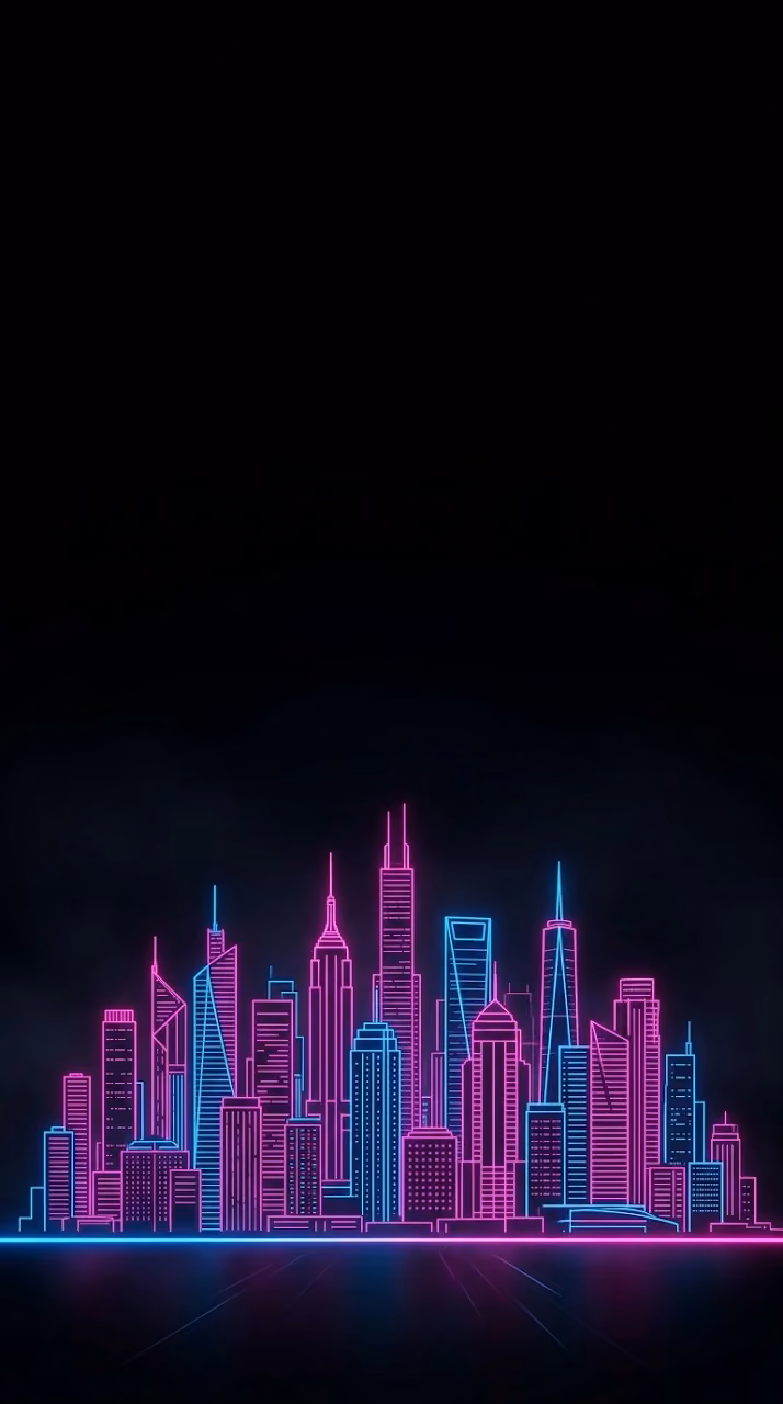 Download Minimalist Cyberpunk Neon Skyline Night Background Wallpaper in Mobile HD Minimalist Cyberpunk Neon Skyline Night Background - Free Mobile AMOLED Wallpaper Background