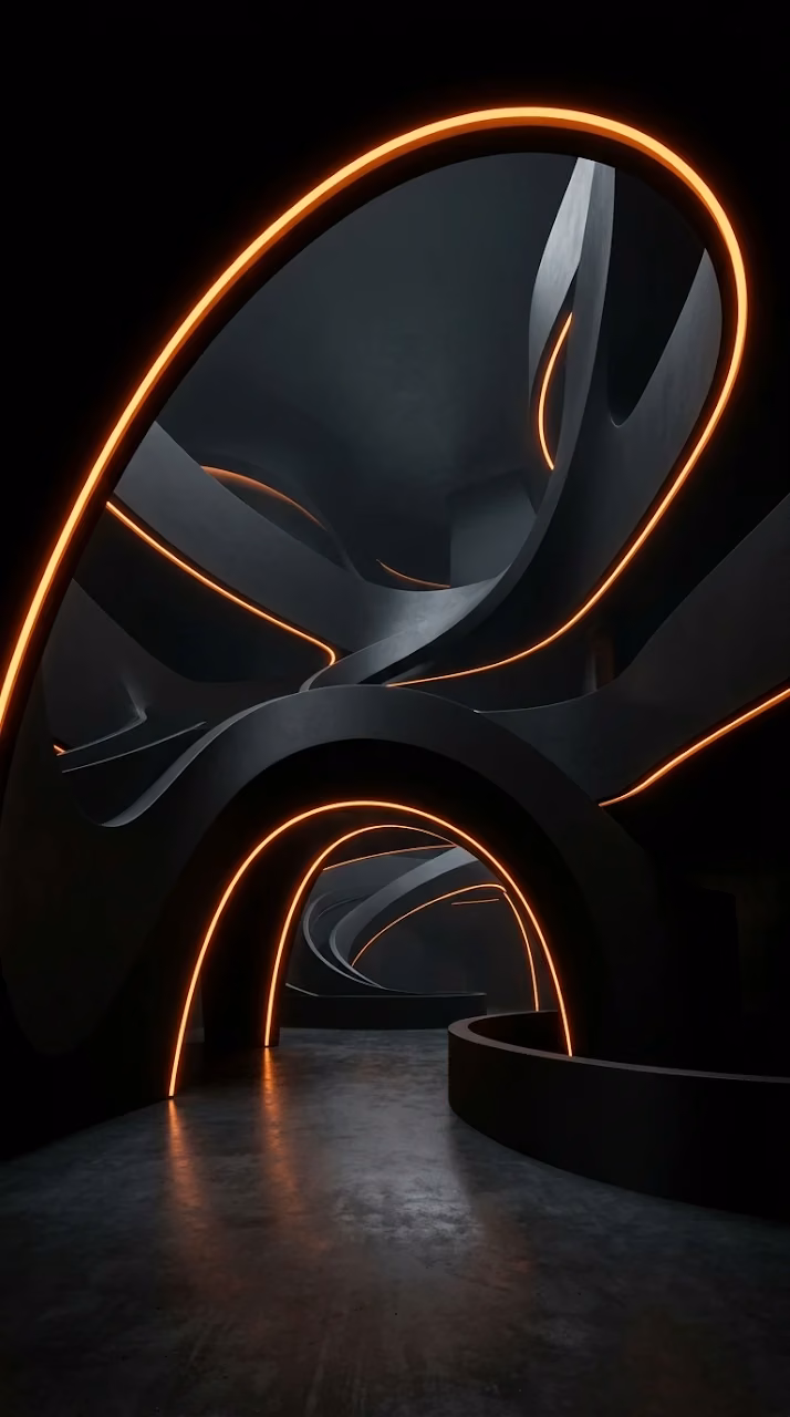Minimalist Dark Abstract Curves with Orange Light Accents - Free Mobile AMOLED Wallpaper Background