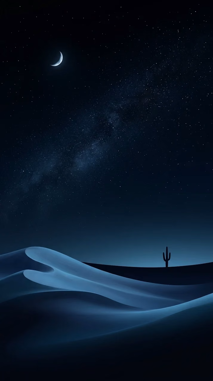 Minimalist Desert Landscape with Sand Dunes and Starry Sky - Free Mobile AMOLED Wallpaper Background