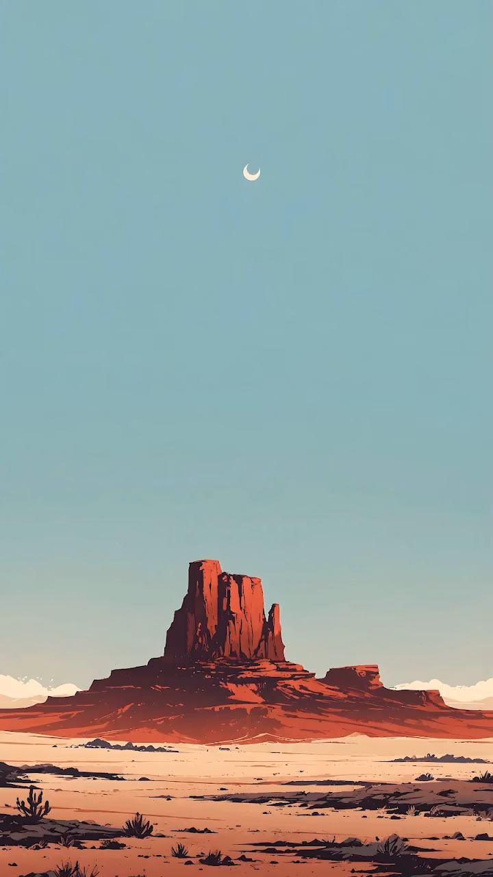 Minimalist Desert Mesa Landscape, Southwest Solitude Art - Free 4K Desktop Wallpaper Background