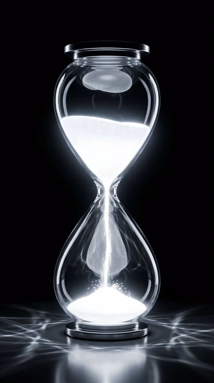 Minimalist Digital Hourglass with Glowing Sand Particles - Free Mobile AMOLED Wallpaper Background