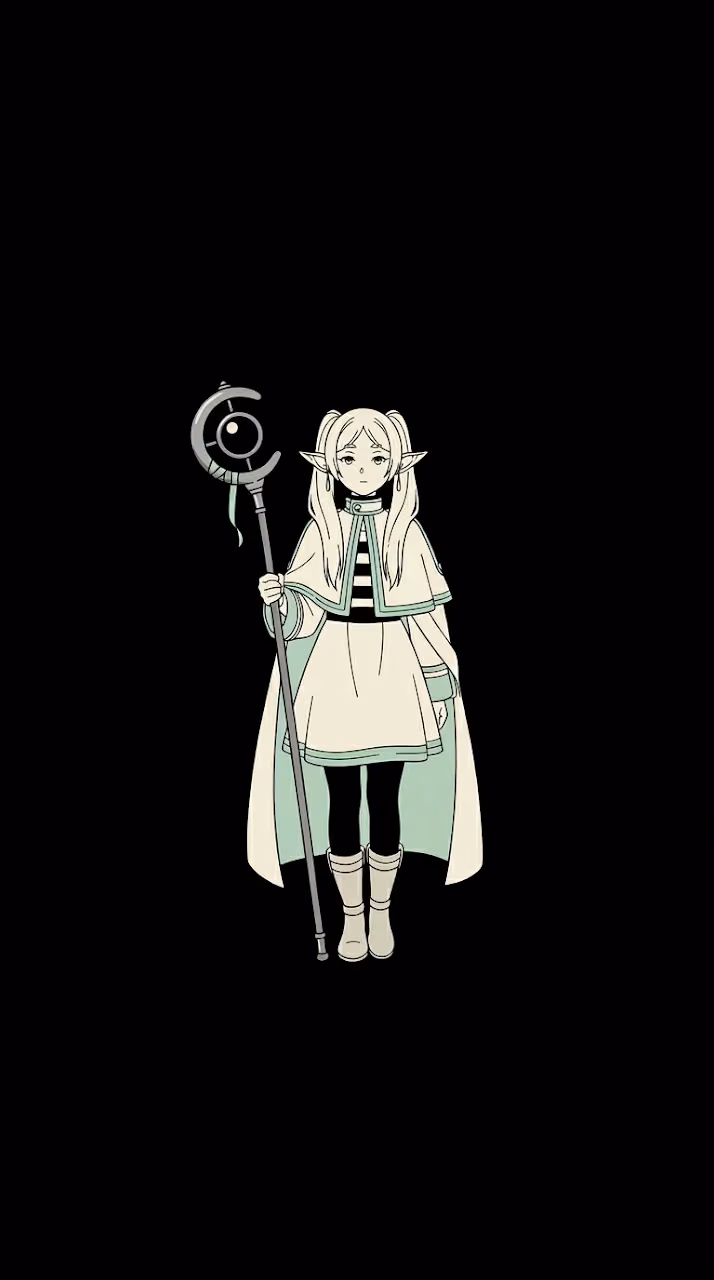 Minimalist Frieren Anime Character Black AMOLED Mobile Wallpaper - Free Mobile AMOLED Wallpaper Background