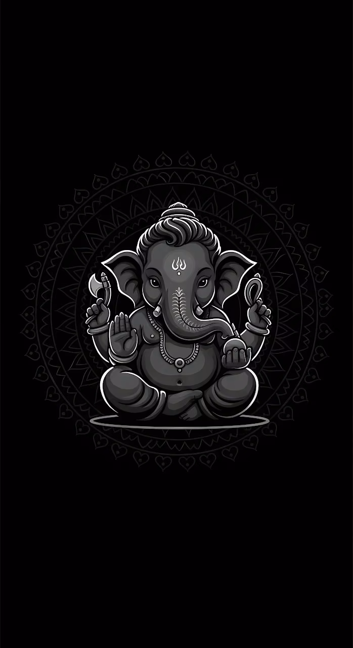 Minimalist Ganesha Illustration Dark Mandala Art - Free Mobile AMOLED Wallpaper Background