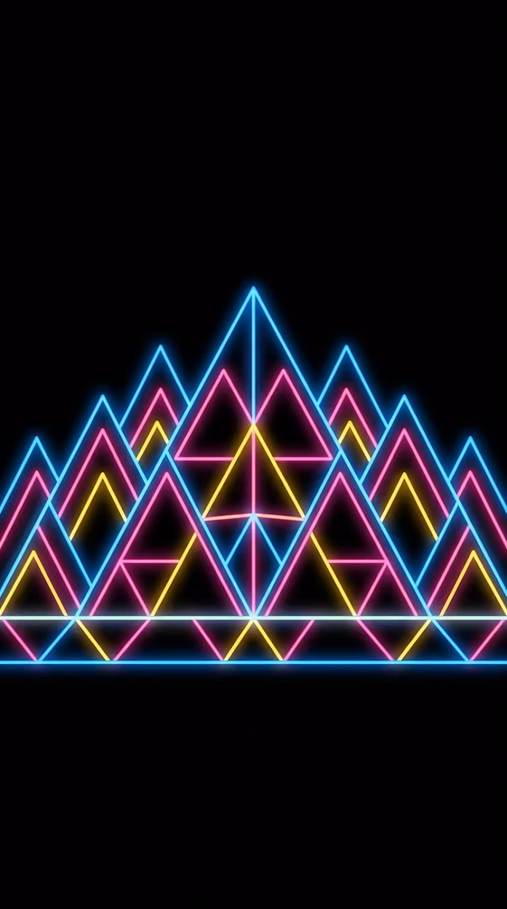Minimalist Geometric Neon Mountain Peaks Landscape - Free Mobile AMOLED Wallpaper Background