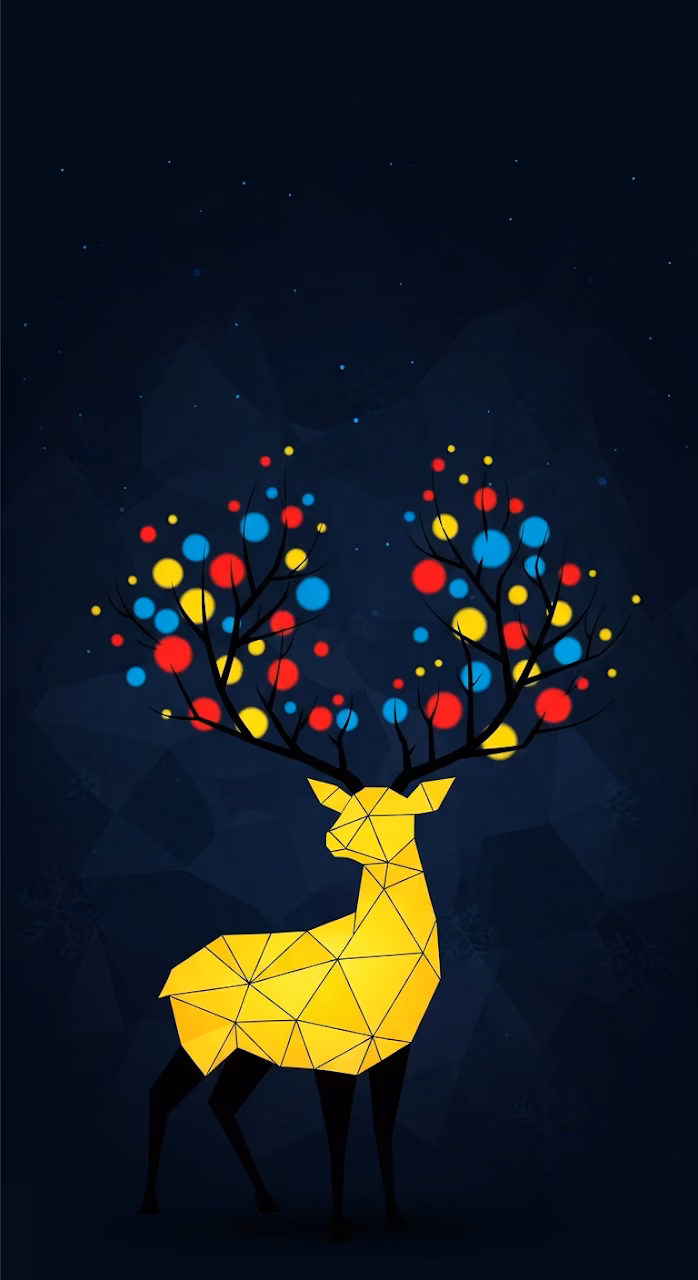 Minimalist Geometric Reindeer Silhouette with Antlers as Multicolored Christmas Lights - Free Mobile AMOLED Wallpaper Background