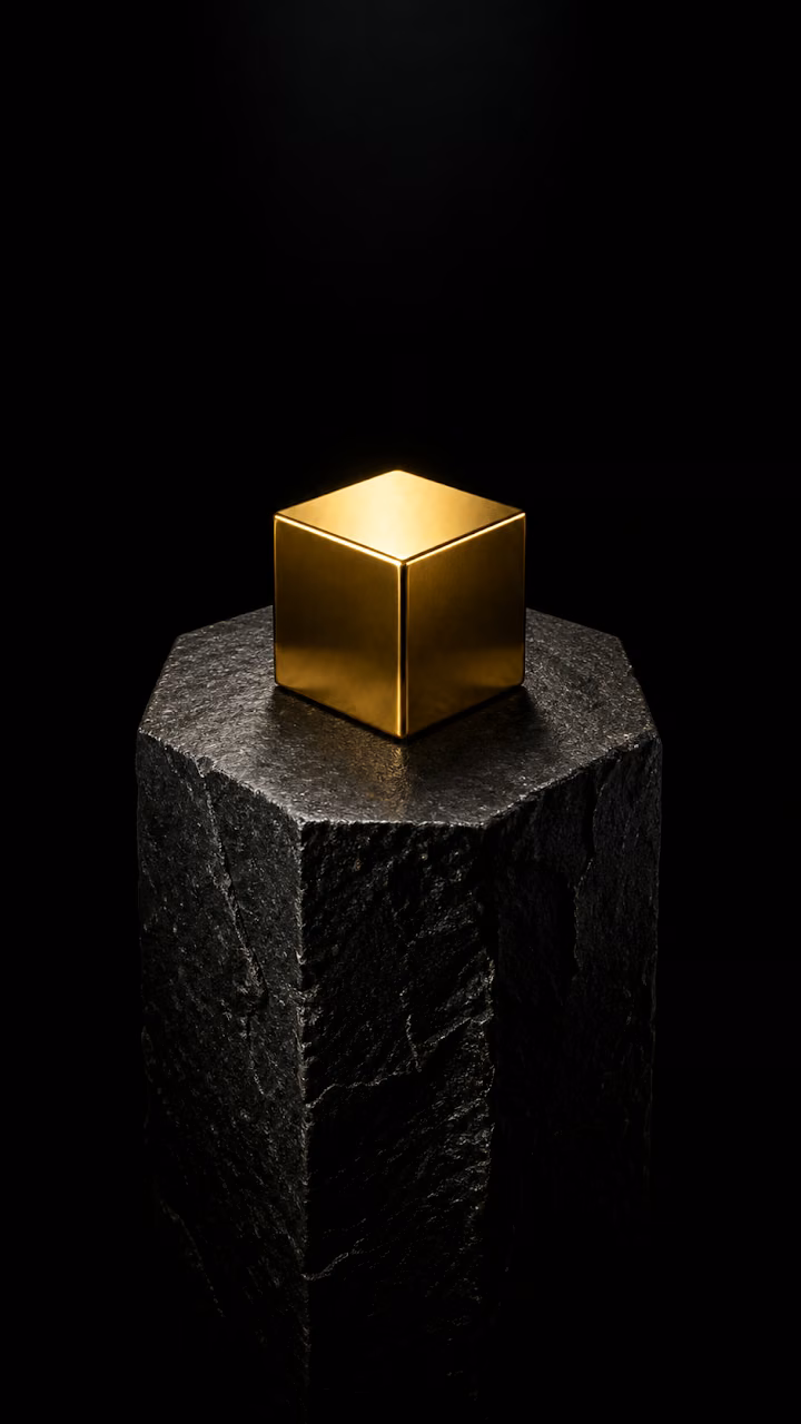 Minimalist Gold Cube on Basalt Column Wallpaper - Free Mobile AMOLED Wallpaper Background