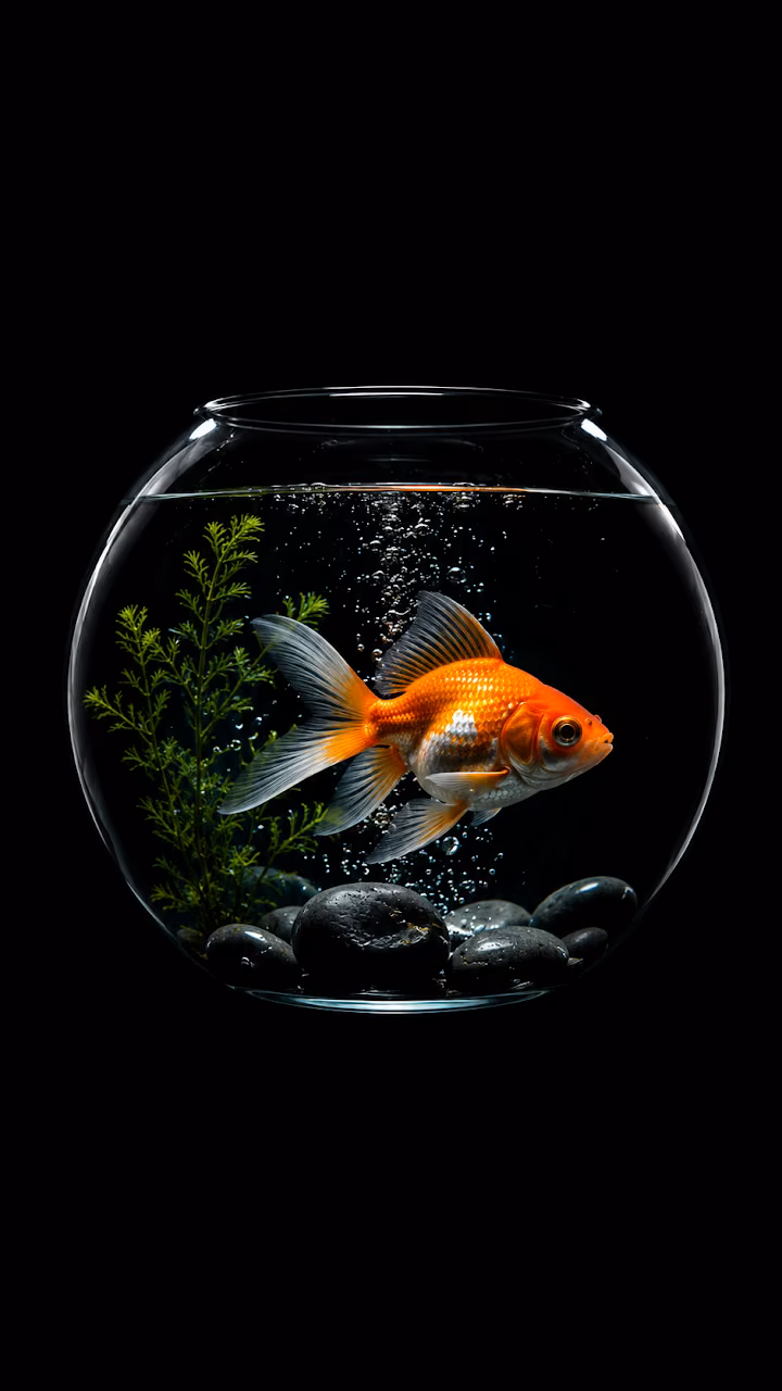 Minimalist Goldfish in Glass Bowl Dark Wallpaper - Free Mobile AMOLED Wallpaper Background