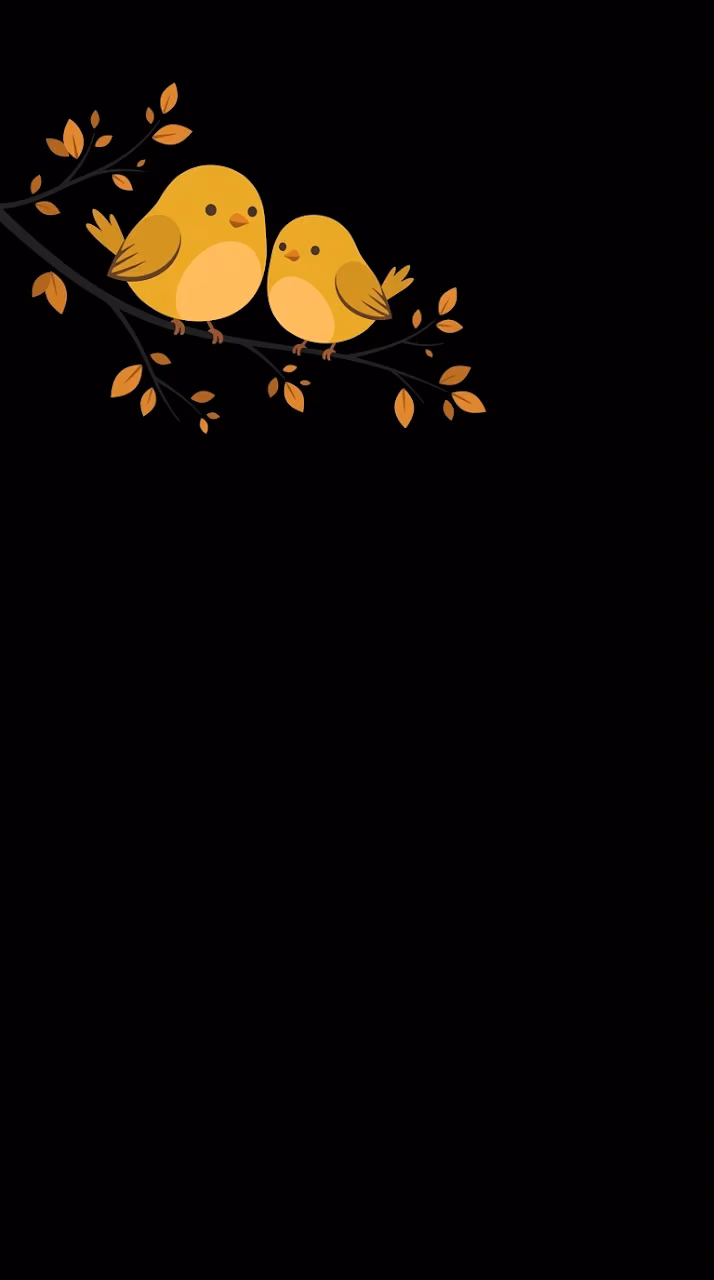 Minimalist Graphic of Two Yellow Birds on an Autumn Branch - Free Mobile AMOLED Wallpaper Background