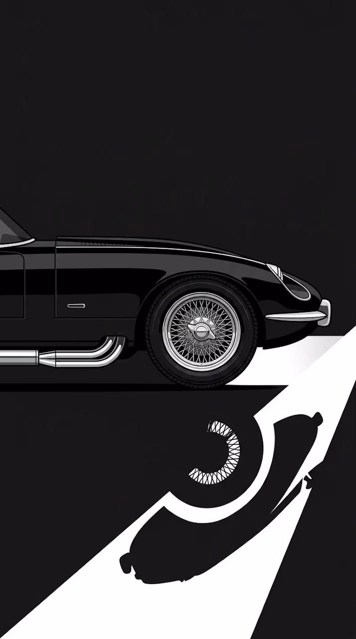 Minimalist High-Contrast Vector Illustration of a Classic Black Sports Car - Free Mobile AMOLED Wallpaper Background