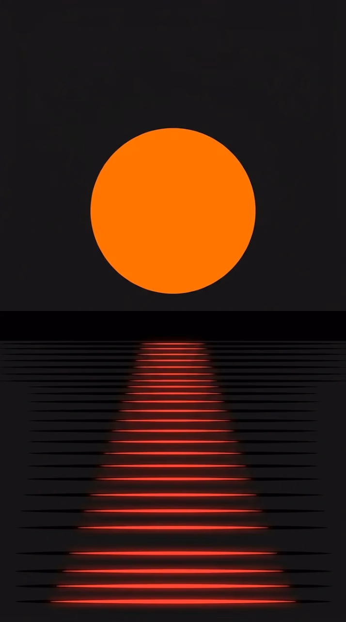 Download Minimalist Illustration of a Large Orange Sun Reflecting on Dark Water Wallpaper in Mobile HD Minimalist Illustration of a Large Orange Sun Reflecting on Dark Water - Free Mobile AMOLED Wallpaper Background