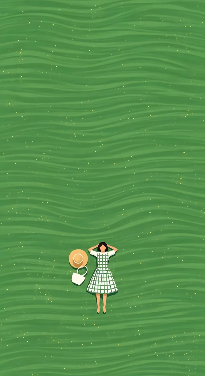 Download Minimalist Illustration of Woman Relaxing on Green Waves Wallpaper in Mobile HD Minimalist Illustration of Woman Relaxing on Green Waves - Free Mobile AMOLED Wallpaper Background