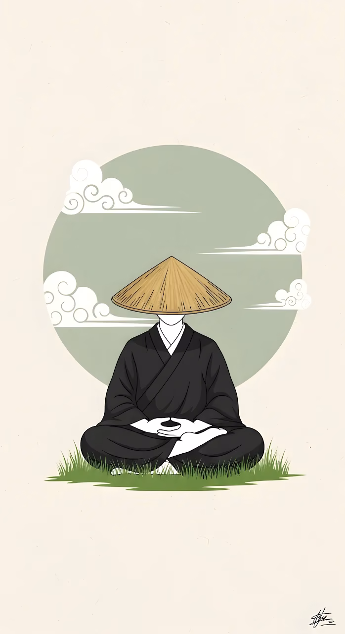 Minimalist Illustration of Meditating Zen Monk - Free Mobile AMOLED Wallpaper Background