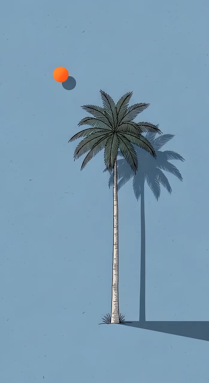 Download Minimalist Palm Tree Illustration with Orange Sun Wallpaper in Mobile HD Minimalist Palm Tree Illustration with Orange Sun - Free Mobile AMOLED Wallpaper Background