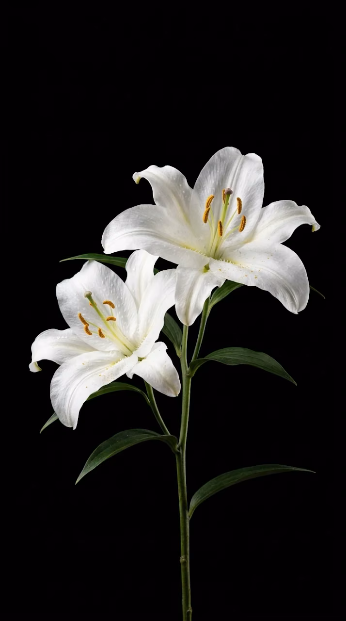 Minimalist Photography of Two White Lilies Against Solid Black Background - Free Mobile AMOLED Wallpaper Background