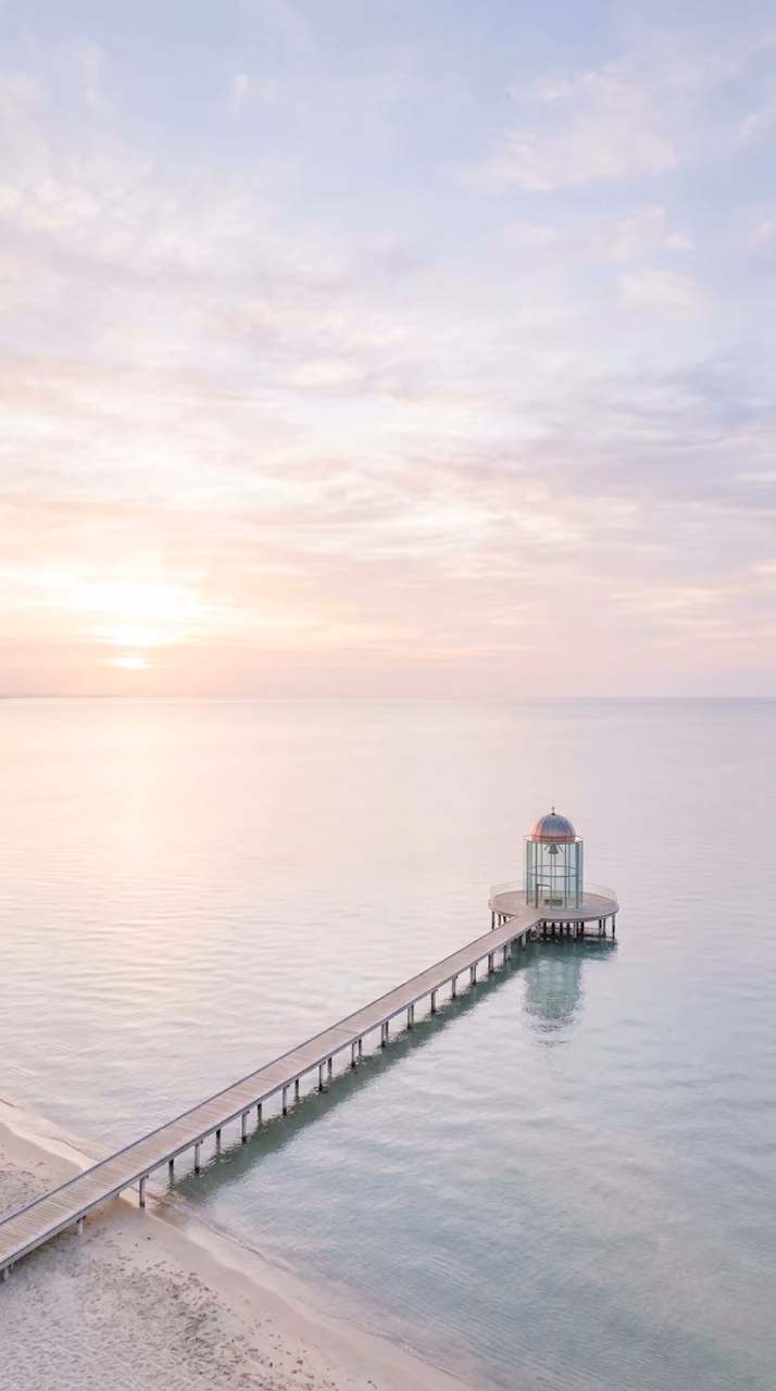 Download Minimalist Pier Over Calm Ocean At Sunrise Wallpaper in Mobile HD Minimalist Pier Over Calm Ocean At Sunrise - Free Mobile AMOLED Wallpaper Background