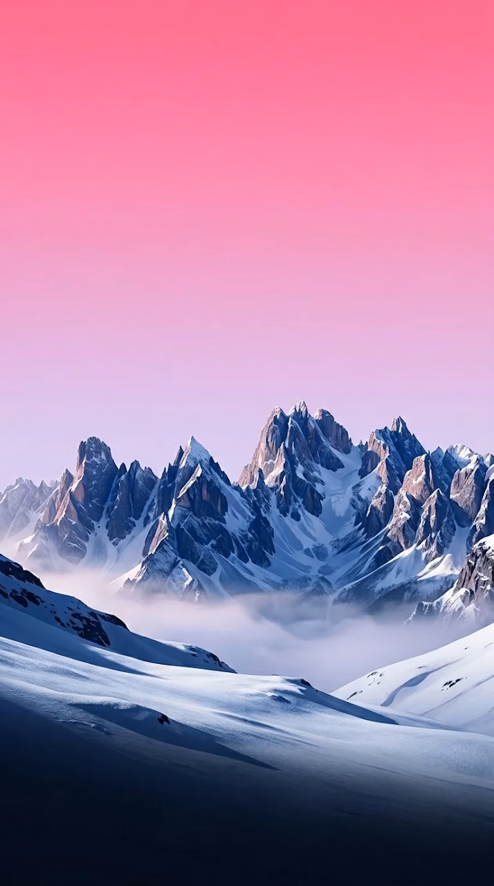 Minimalist Pink Sky Snow-Capped Mountain Landscape Wallpaper - Free Mobile AMOLED Wallpaper Background