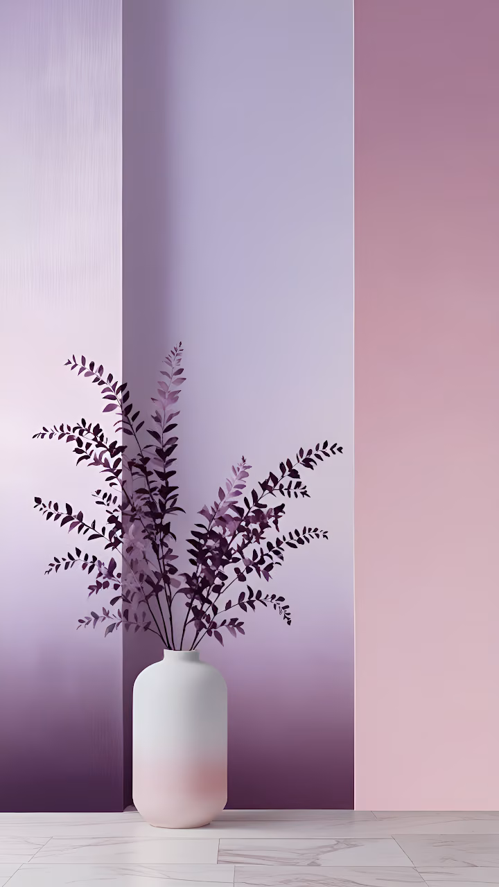 Download Minimalist Purple Foliage Vase Against Lavender Gradient Wallpaper in Mobile HD Minimalist Purple Foliage Vase Against Lavender Gradient - Free Mobile AMOLED Wallpaper Background