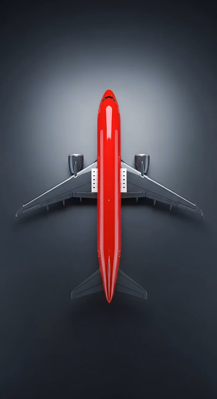 Minimalist Red Passenger Jet Top View Studio Shot - Free Mobile AMOLED Wallpaper Background
