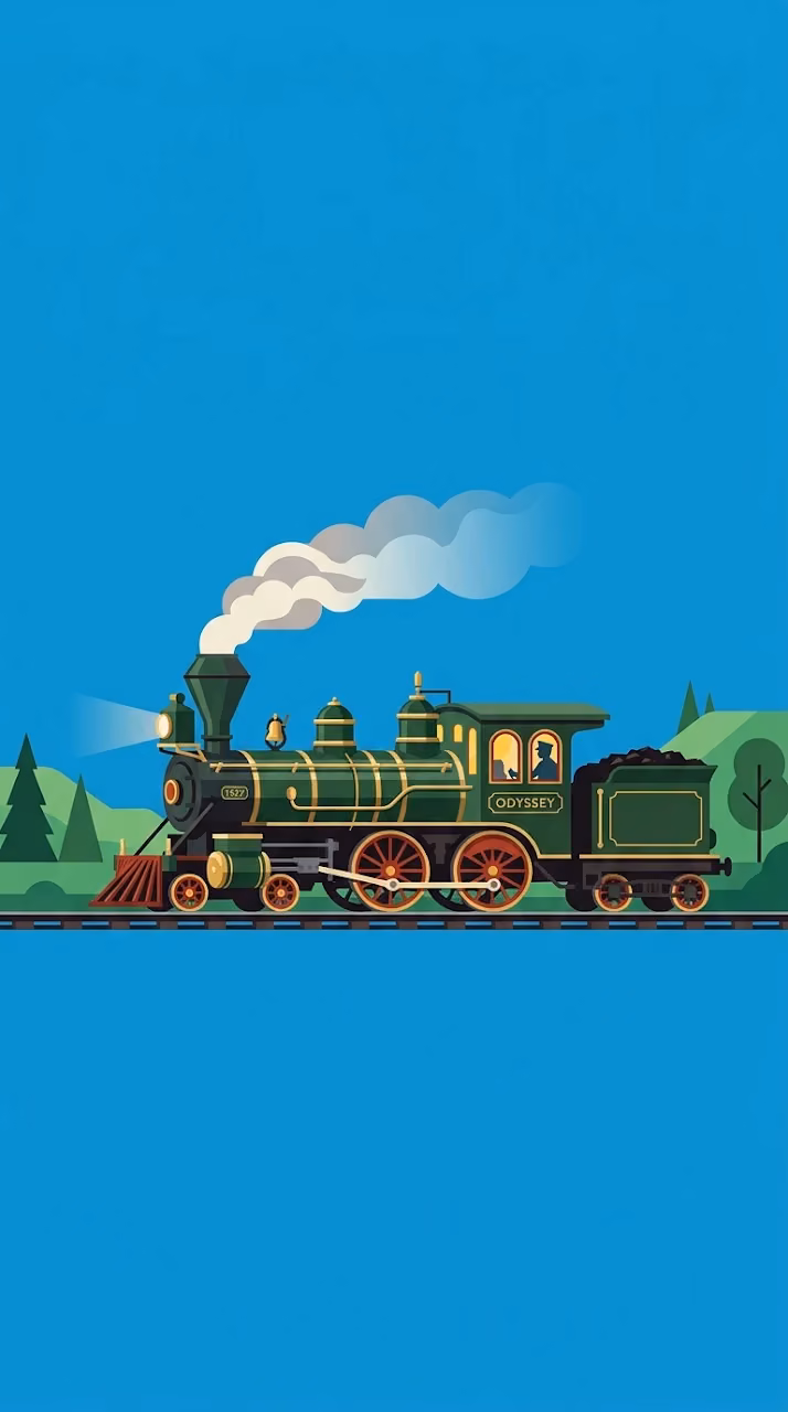 Download Minimalist Retro Steam Train Against a Clear Blue Sky Wallpaper in Mobile HD Minimalist Retro Steam Train Against a Clear Blue Sky - Free Mobile AMOLED Wallpaper Background