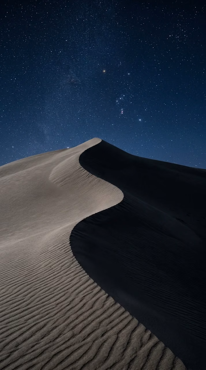 Download Minimalist Sand Dune Crest Under Night Sky Wallpaper in Mobile HD Minimalist Sand Dune Crest Under Night Sky - Free Mobile AMOLED Wallpaper Background
