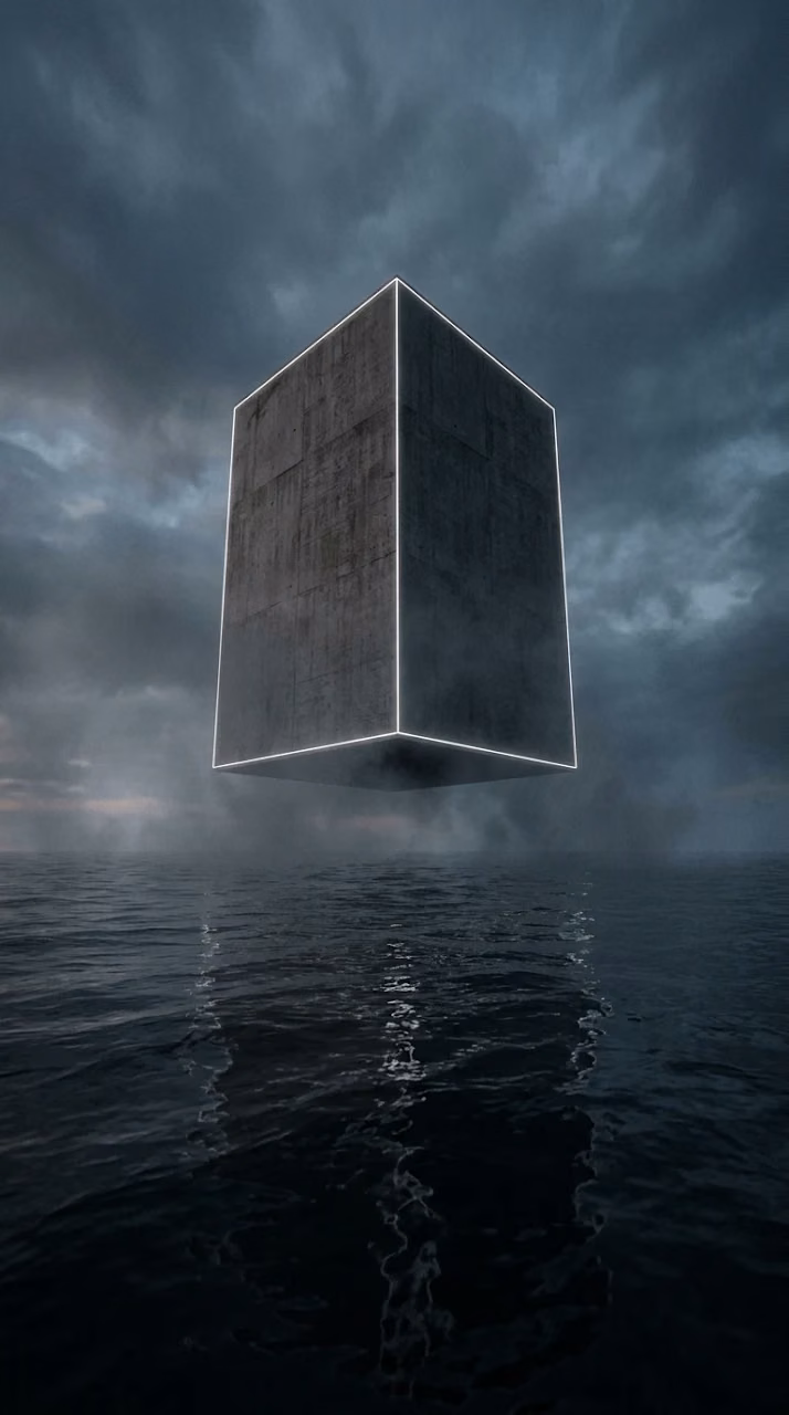 Download Minimalist Sci-Fi Concrete Monolith Over Ocean Wallpaper Wallpaper in Mobile HD Minimalist Sci-Fi Concrete Monolith Over Ocean Wallpaper - Free Mobile AMOLED Wallpaper Background