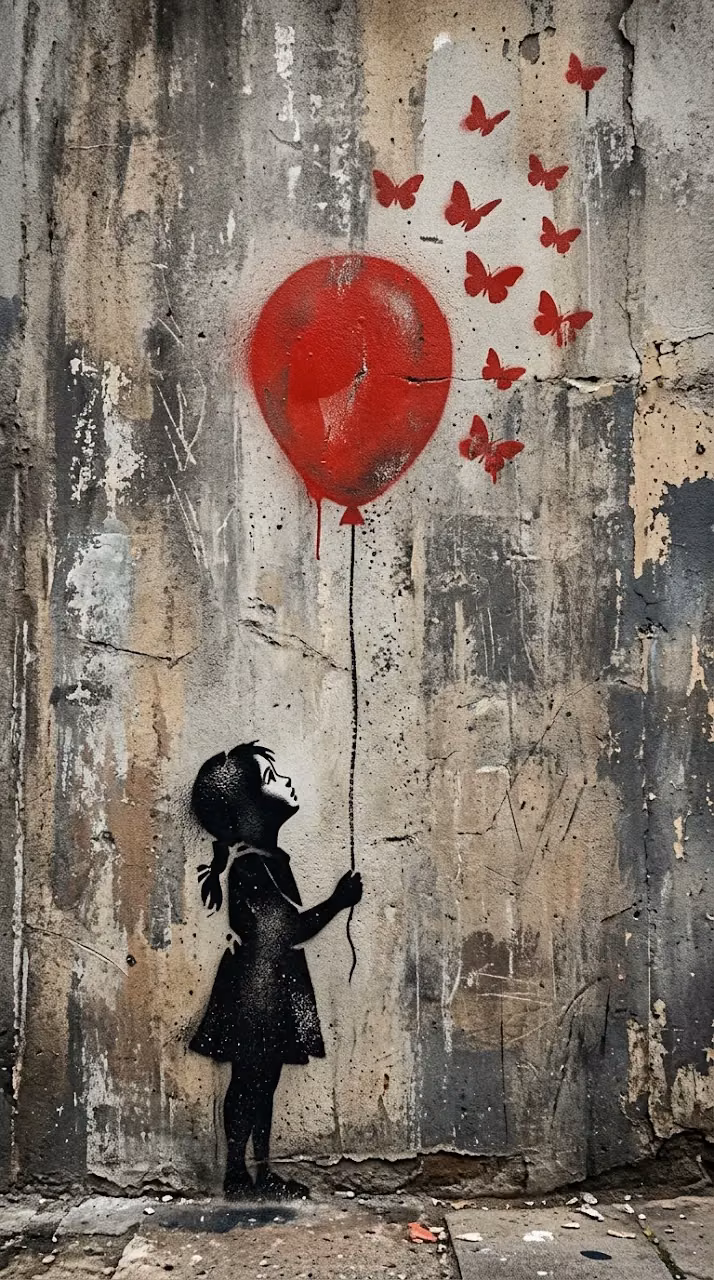 Download Minimalist Stencil Art of a Child Silhouetted with a Red Balloon Wallpaper in Mobile HD Minimalist Stencil Art of a Child Silhouetted with a Red Balloon - Free Mobile AMOLED Wallpaper Background