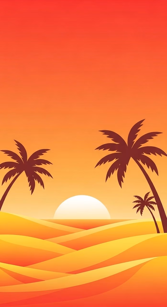 Minimalist Stylized Beach and Palm Tree Sunset - Free Mobile AMOLED Wallpaper Background