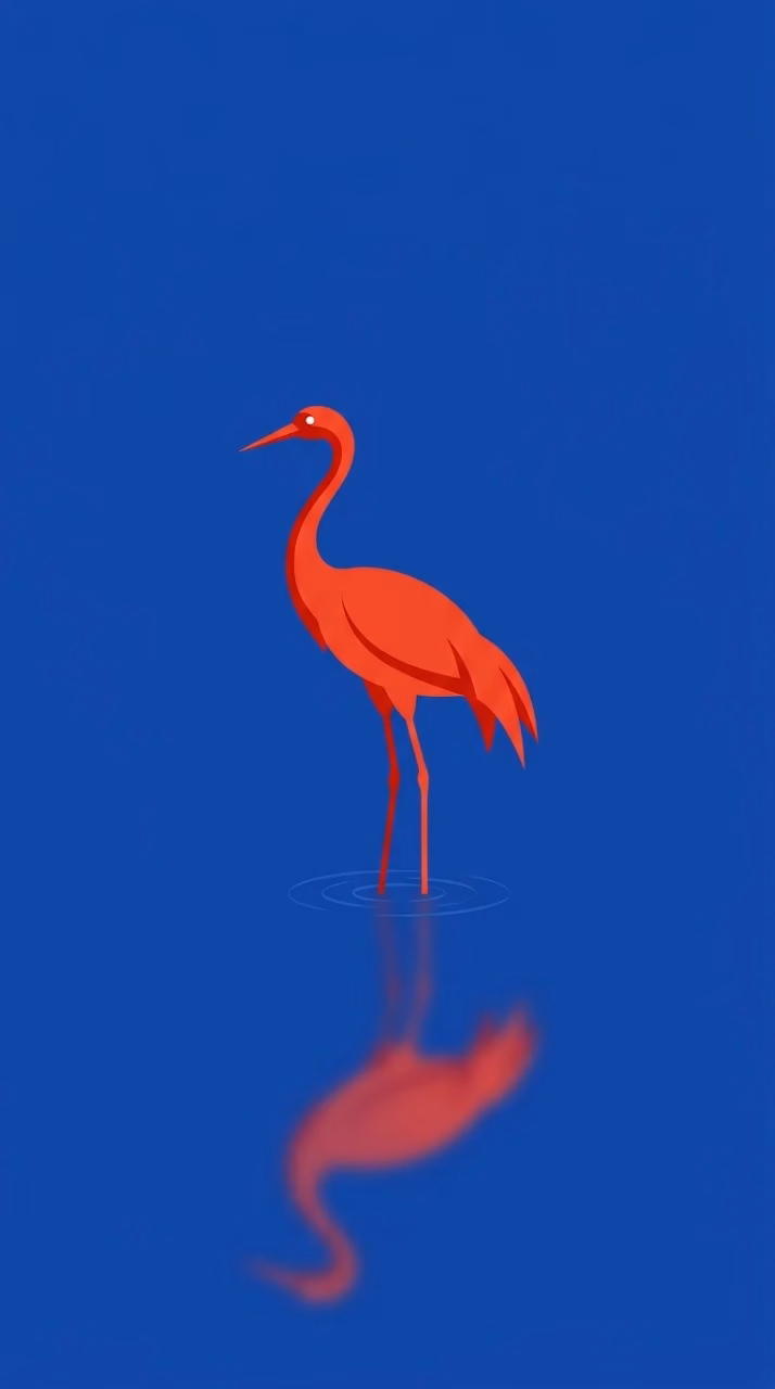 Download Minimalist Stylized Illustration of a Red Crane Standing in Blue Water Wallpaper in Mobile HD Minimalist Stylized Illustration of a Red Crane Standing in Blue Water - Free Mobile AMOLED Wallpaper Background
