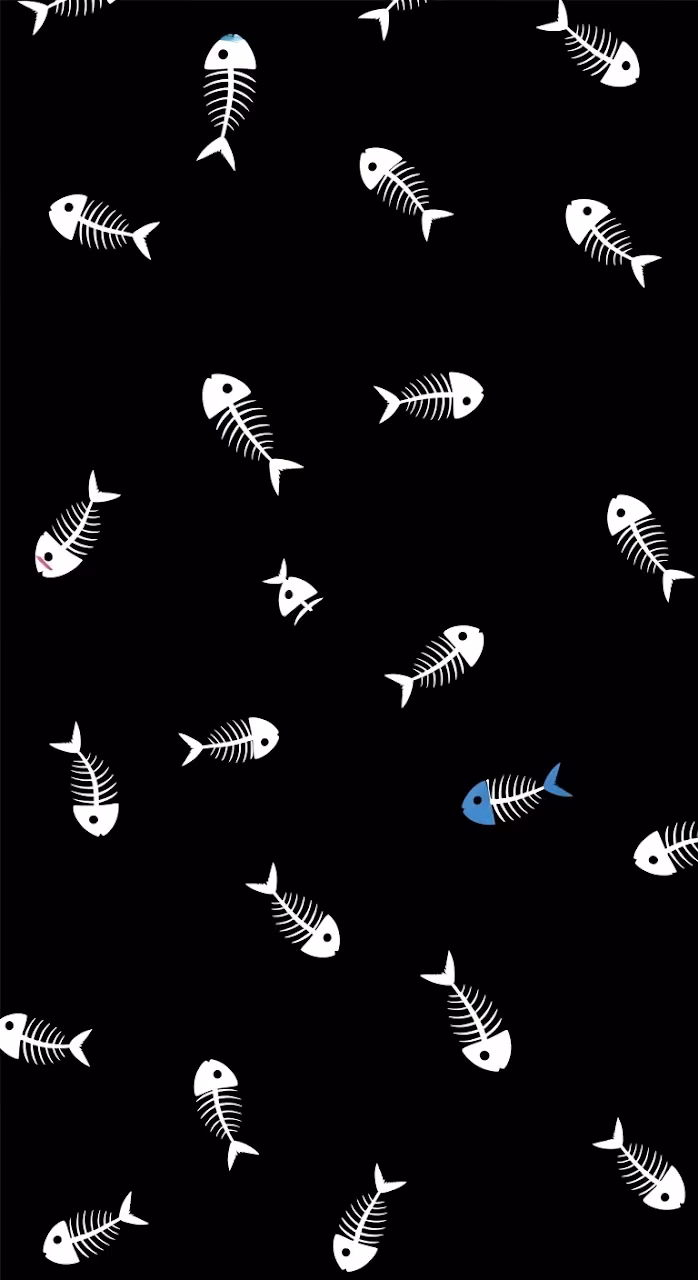 Minimalist Vertical Seamless Pattern of Scattered Fish Bones on a Black Background - Free Mobile AMOLED Wallpaper Background