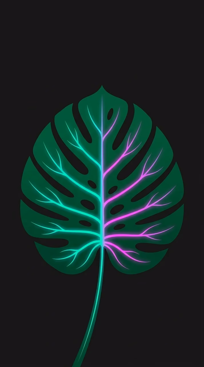 Download Minimalist Vibrant Tropical Leaf Illustration with Neon Accents Wallpaper in Mobile HD Minimalist Vibrant Tropical Leaf Illustration with Neon Accents - Free Mobile AMOLED Wallpaper Background