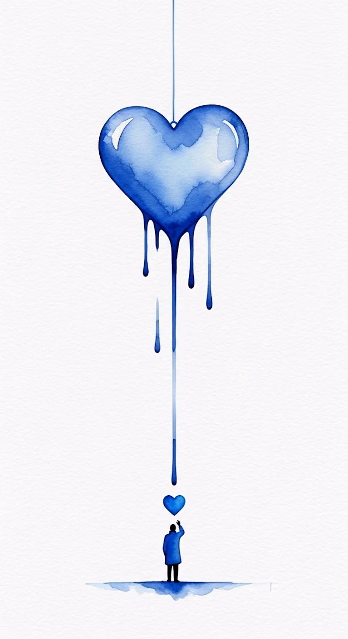 Download Minimalist Watercolor Blue Heart and Figure Wallpaper in Mobile HD Minimalist Watercolor Blue Heart and Figure - Free Mobile AMOLED Wallpaper Background