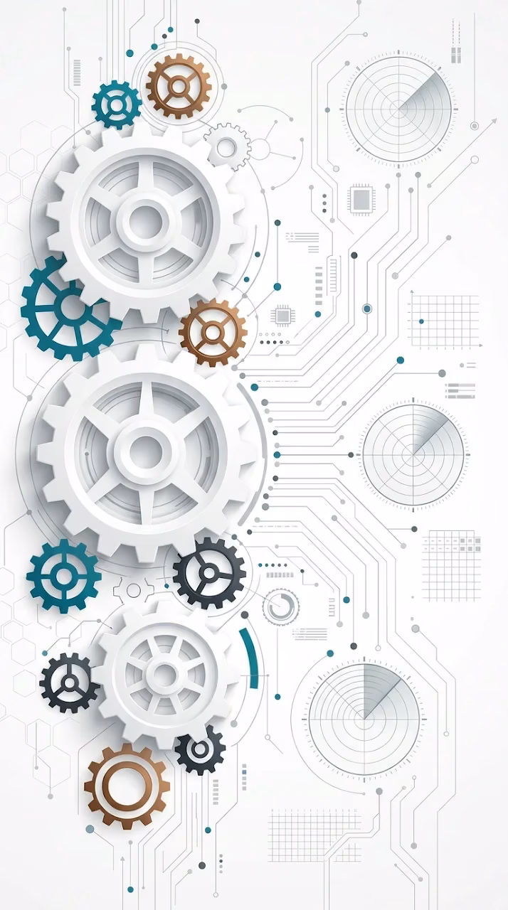 Minimalist White and Blue Technical Gears Vector Art - Free Mobile AMOLED Wallpaper Background