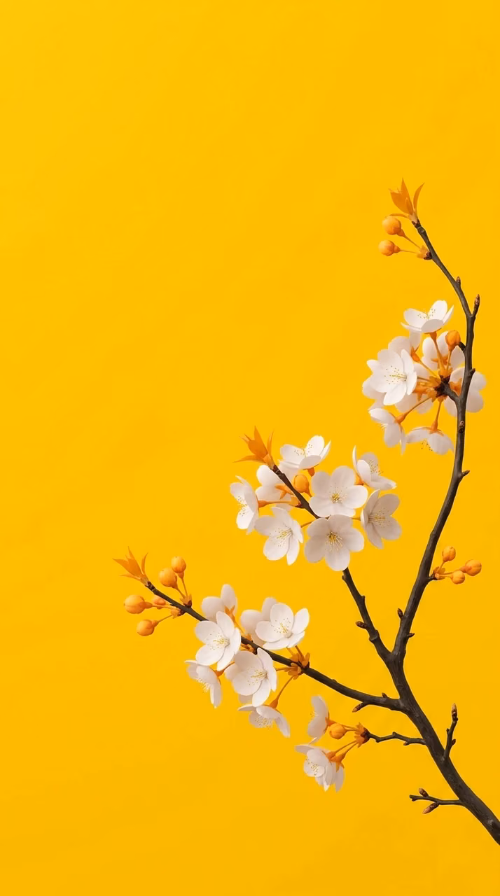 Download Minimalist White Cherry Blossoms on Saturated Yellow Background Wallpaper in Mobile HD Minimalist White Cherry Blossoms on Saturated Yellow Background - Free Mobile AMOLED Wallpaper Background