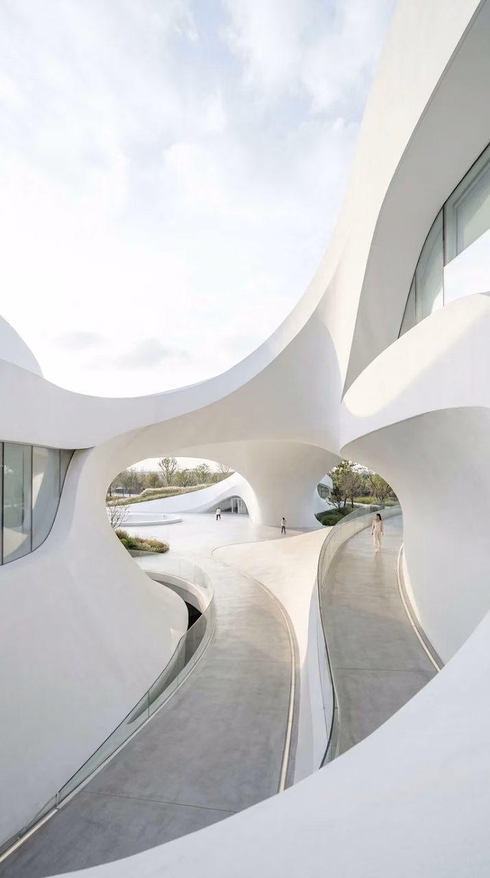 Minimalist White Curved Architecture with Soft Shadows - Free Mobile AMOLED Wallpaper Background