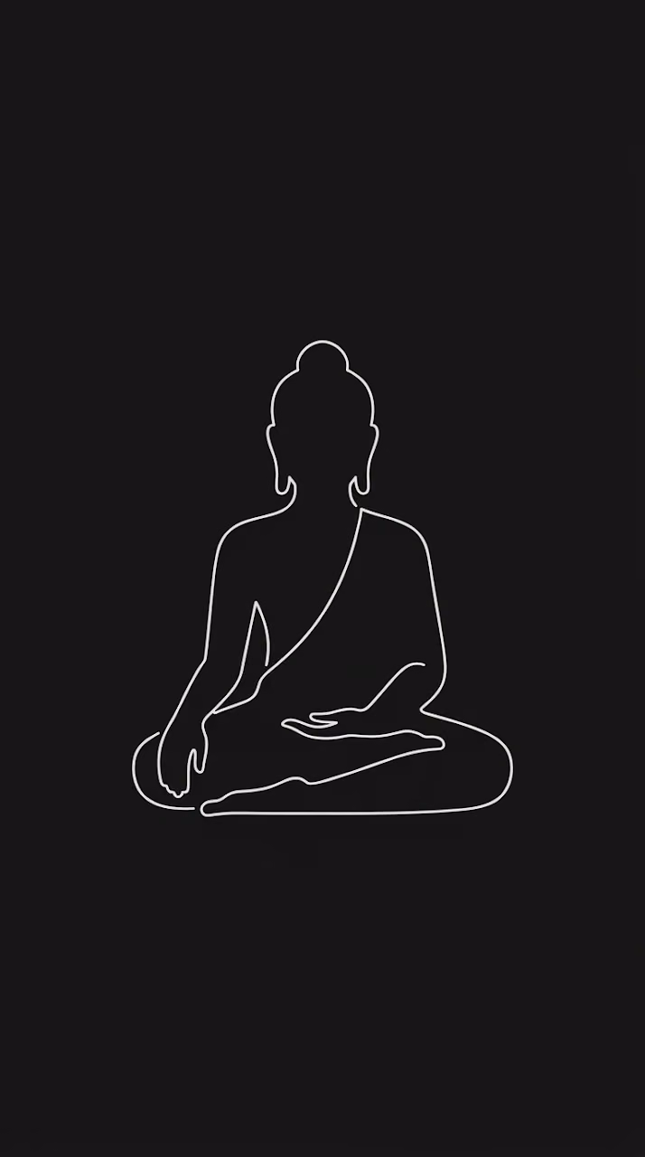 Minimalist White Outline Silhouette of Buddha on Black Background - Free Mobile AMOLED Wallpaper Background