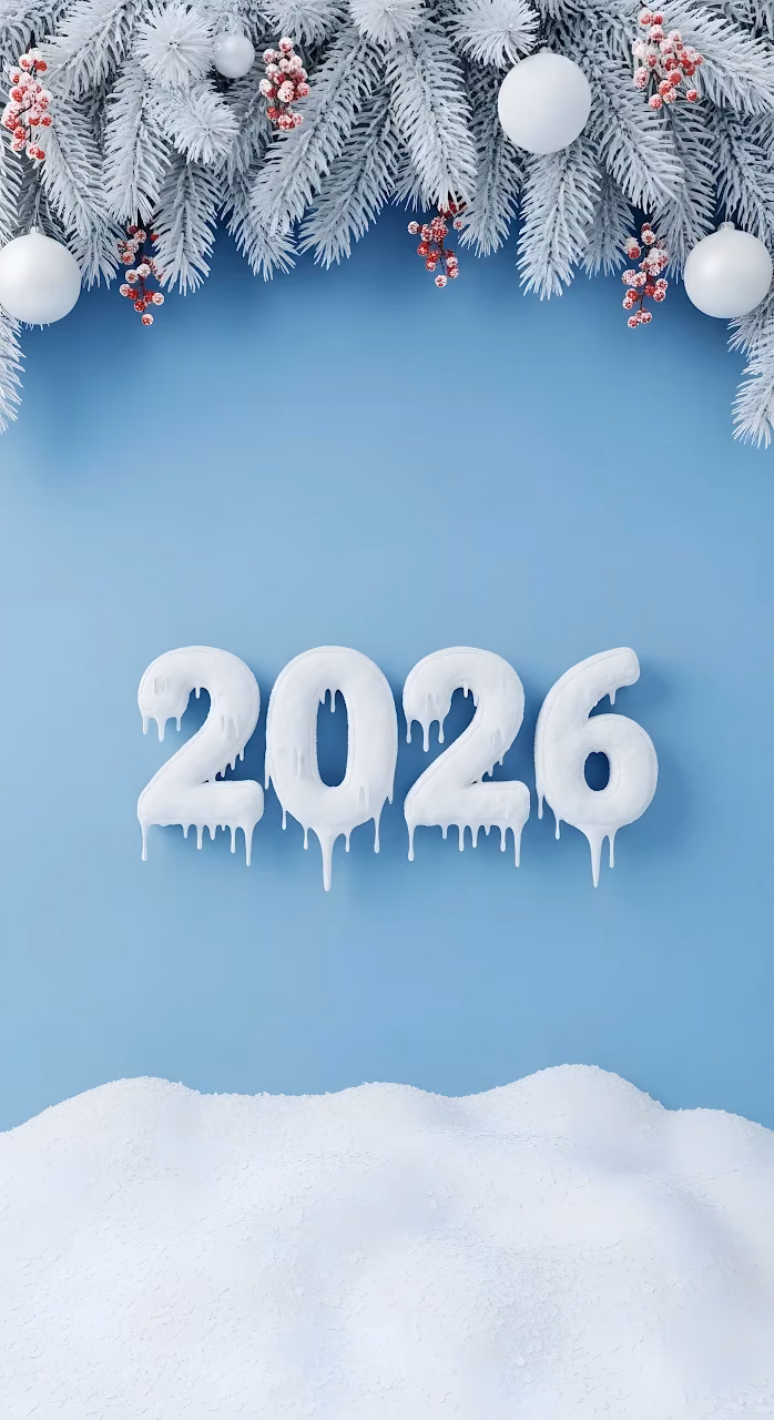 Minimalist Winter 2026 Snow and Icicles - Free Mobile AMOLED Wallpaper Background