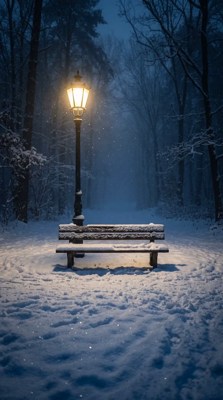 Download Minimalist Winter Night Landscape with Glowing Streetlamp Wallpaper in Mobile HD Minimalist Winter Night Landscape with Glowing Streetlamp - Free Mobile AMOLED Wallpaper Background