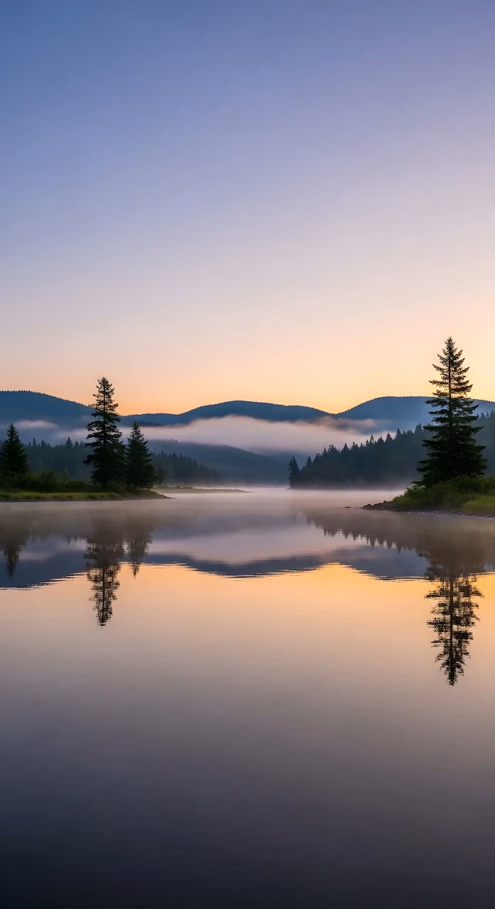 Download Mirror Reflection of Misty Forest Lake at Dawn Wallpaper in Mobile HD Mirror Reflection of Misty Forest Lake at Dawn - Free Mobile AMOLED Wallpaper Background