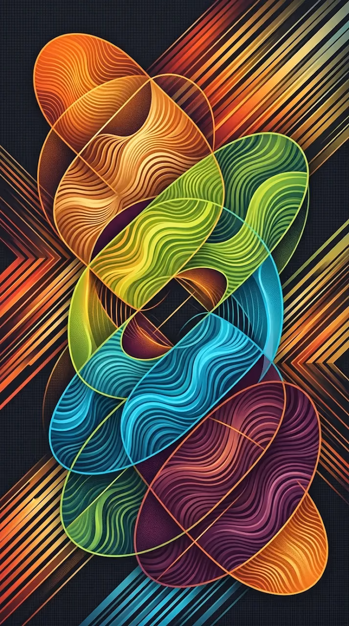 Modern Abstract Digital Art with Intersecting Geometric Ovals - Free Mobile AMOLED Wallpaper Background