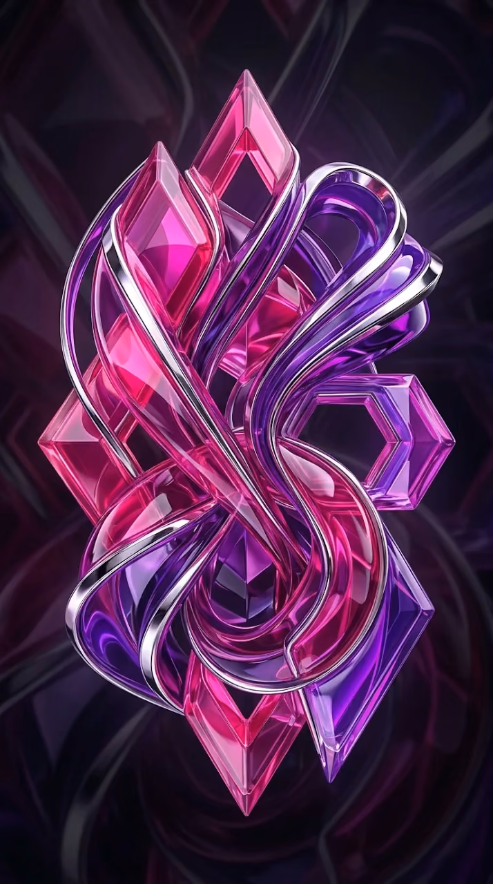 Modern Abstract Interlocking Shapes in Pink and Chrome - Free Mobile AMOLED Wallpaper Background