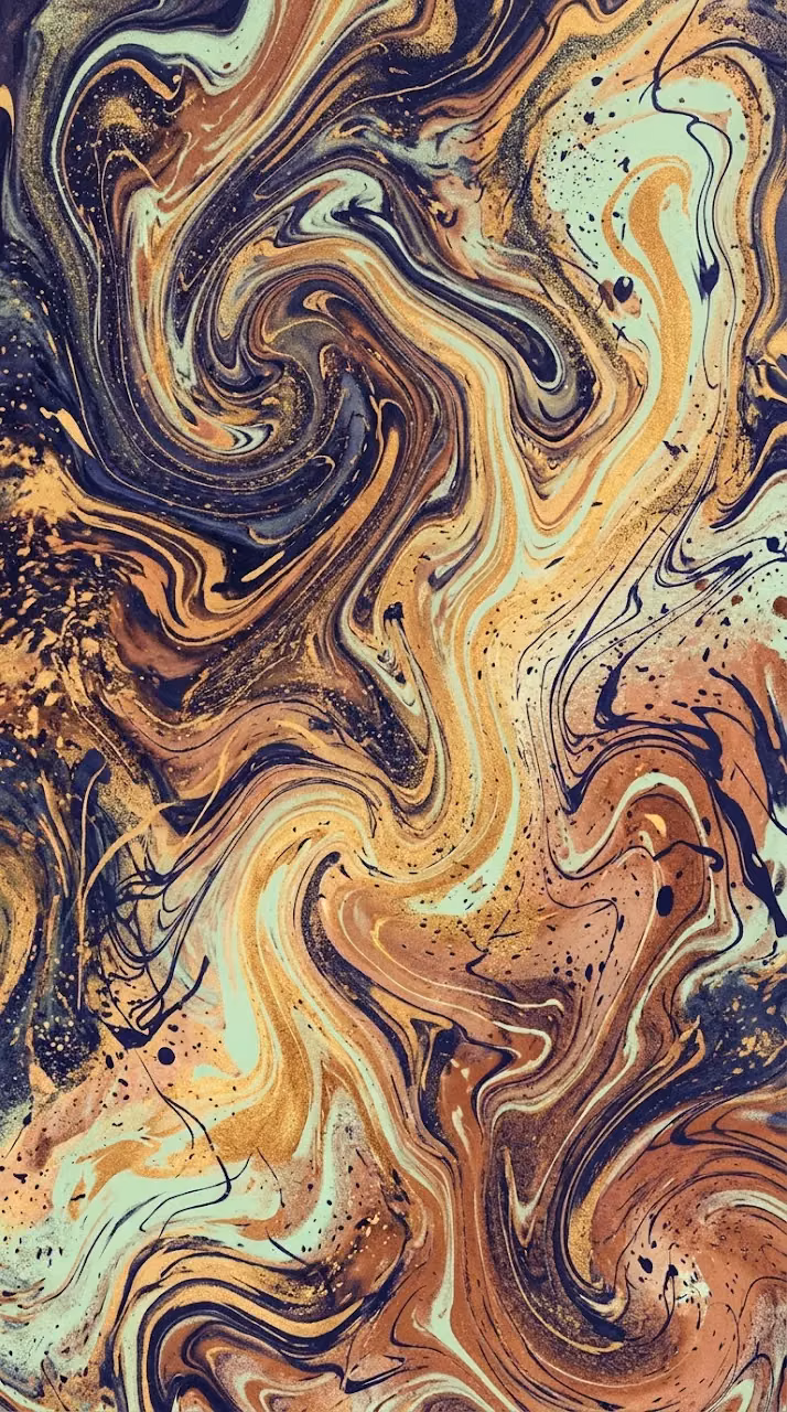 Modern Abstract Marbled Texture in Indigo, Gold, and Sienna - Free Mobile AMOLED Wallpaper Background