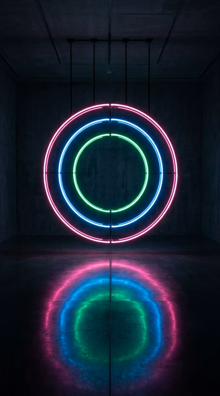Download Modern Art Installation of Concentric Neon Rings in a Dark Gallery Wallpaper in Mobile HD Modern Art Installation of Concentric Neon Rings in a Dark Gallery - Free Mobile AMOLED Wallpaper Background