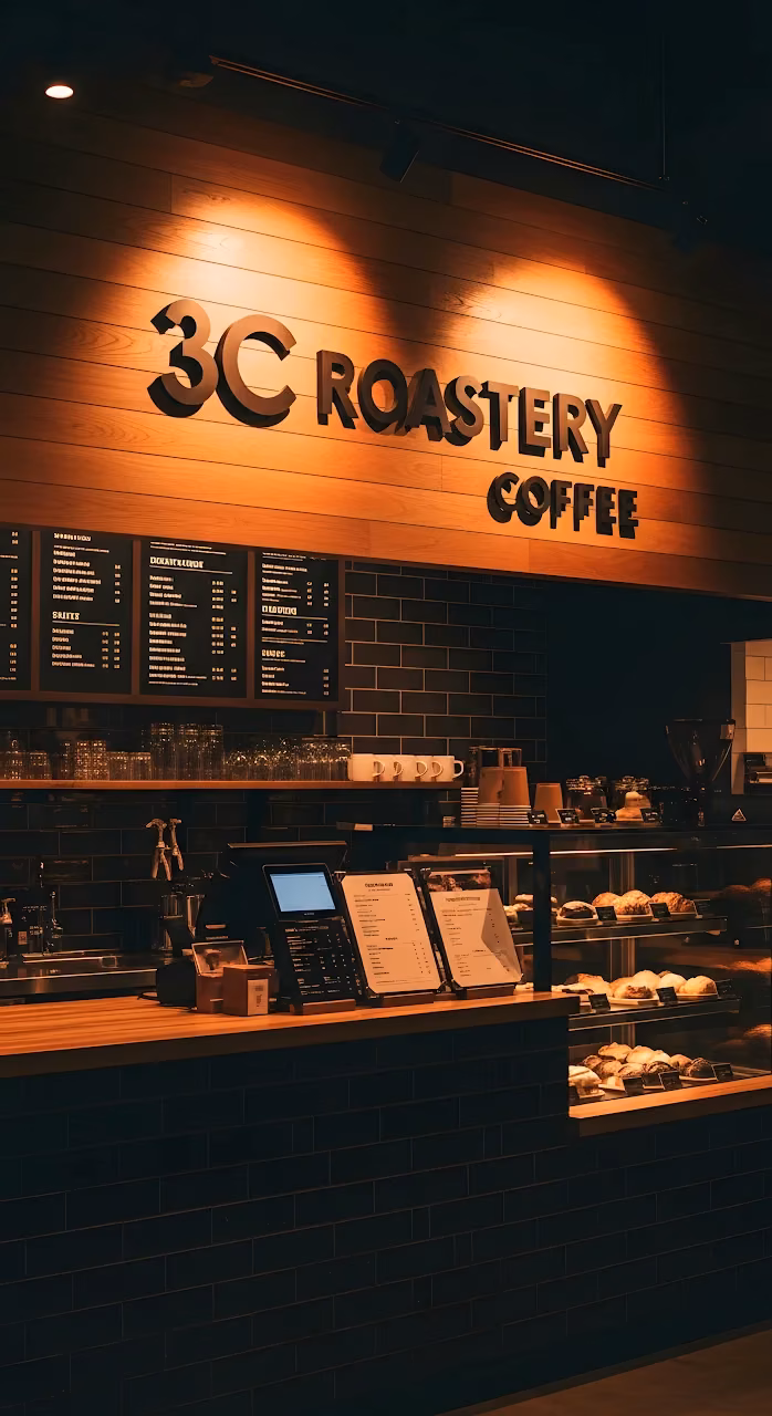 Modern Coffee Roastery Counter Interior Warm Lighting - Free Mobile AMOLED Wallpaper Background