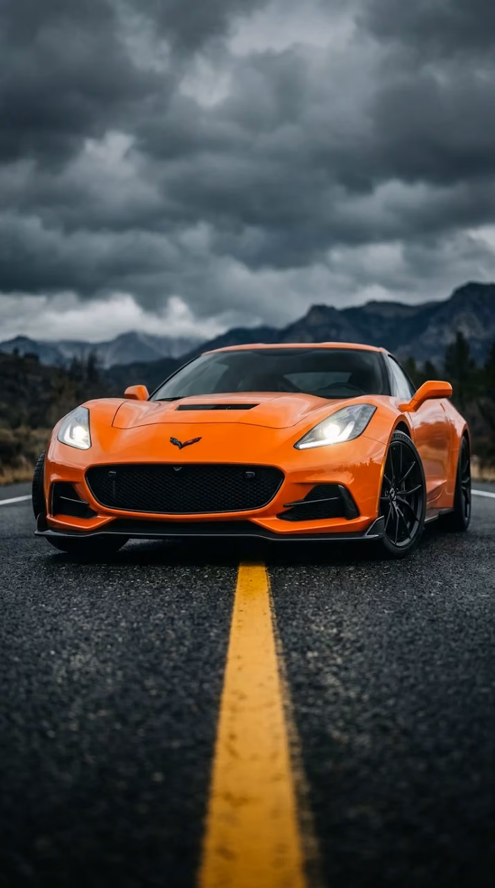 Download Modern High-Performance Orange Grand Tourer on a Dark Road at Night Wallpaper in Mobile HD Modern High-Performance Orange Grand Tourer on a Dark Road at Night - Free Mobile AMOLED Wallpaper Background