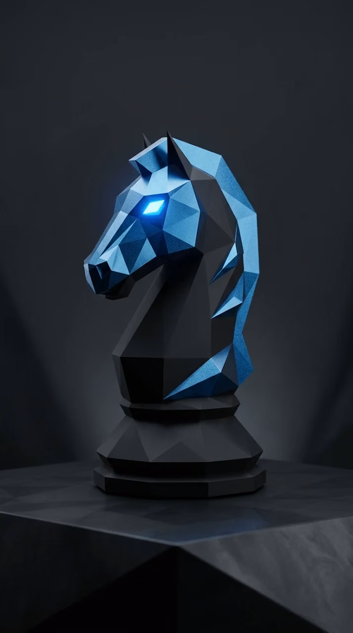 Download Modern Low-Poly Black Chess Knight Sculpture with Blue Metallic Accents Wallpaper in Mobile HD Modern Low-Poly Black Chess Knight Sculpture with Blue Metallic Accents - Free Mobile AMOLED Wallpaper Background